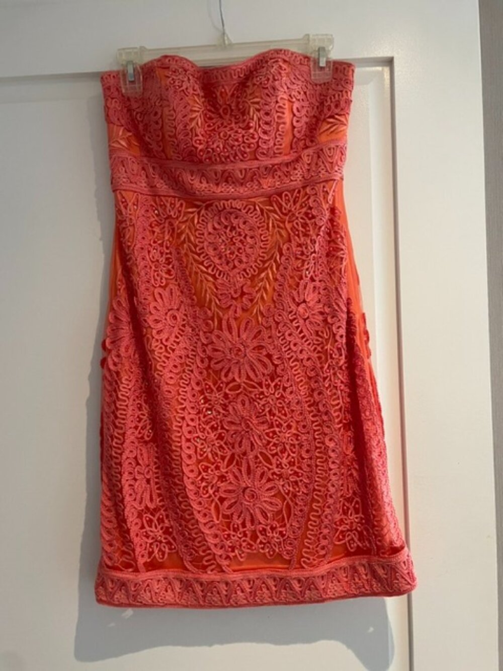 Sue Wong Coral Embroidered Strapless Cocktail Dress Size 6